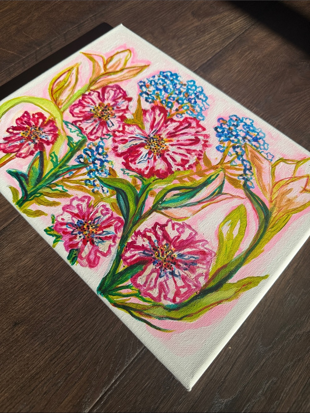 Hand-Painted Pink Floral Canvas Art